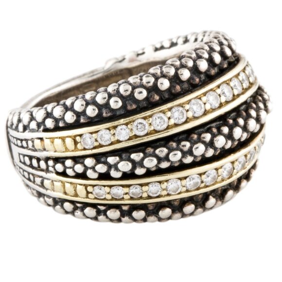 LAGOS 18K YELLOW GOLD & STERLING SILVER  FIVE ROW DIAMOND CAVIAR BAND RING - Picture 4 of 7